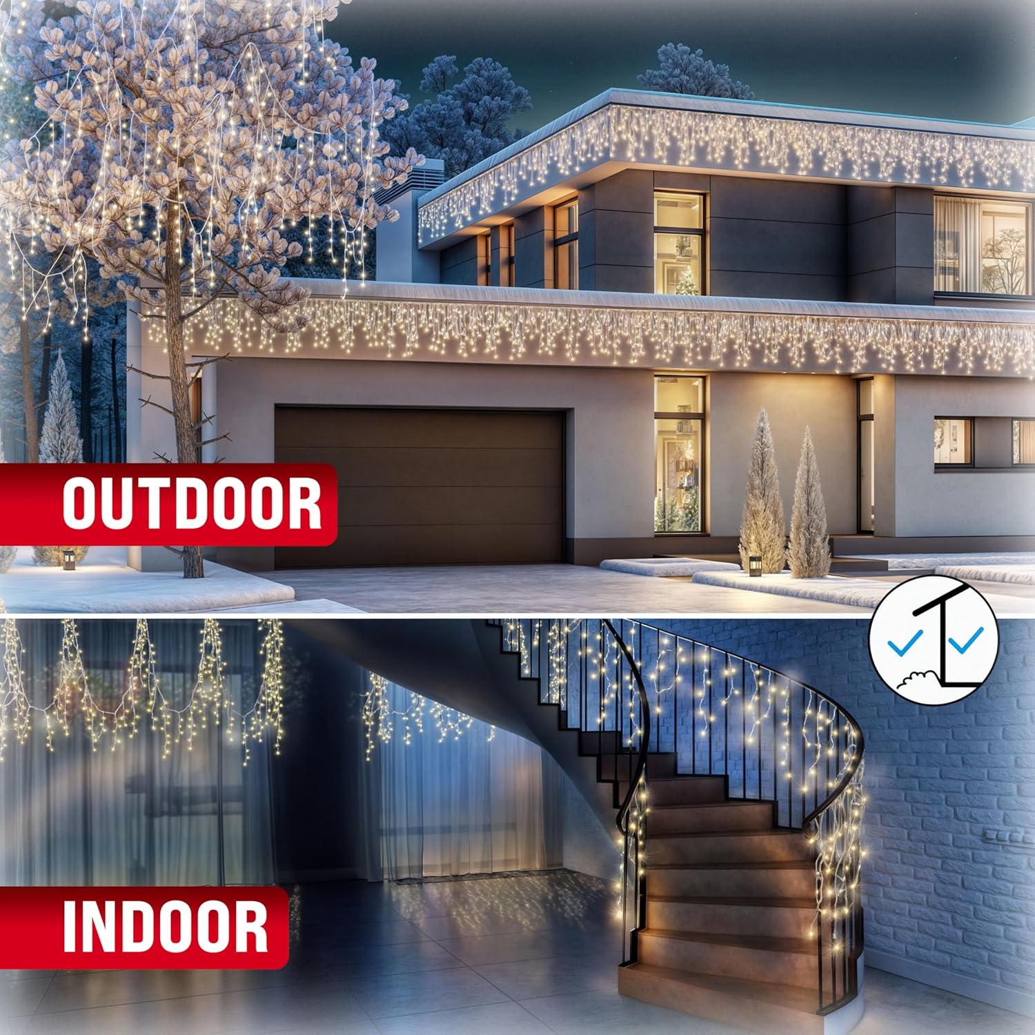 Monzana® Lichterkette 600 LED Außen Innen 20m Regenlichterkette Lichtervorhang Eisregen Fenster Deko Weihnachten Beleuchtung Warmweiß — Ansicht 6