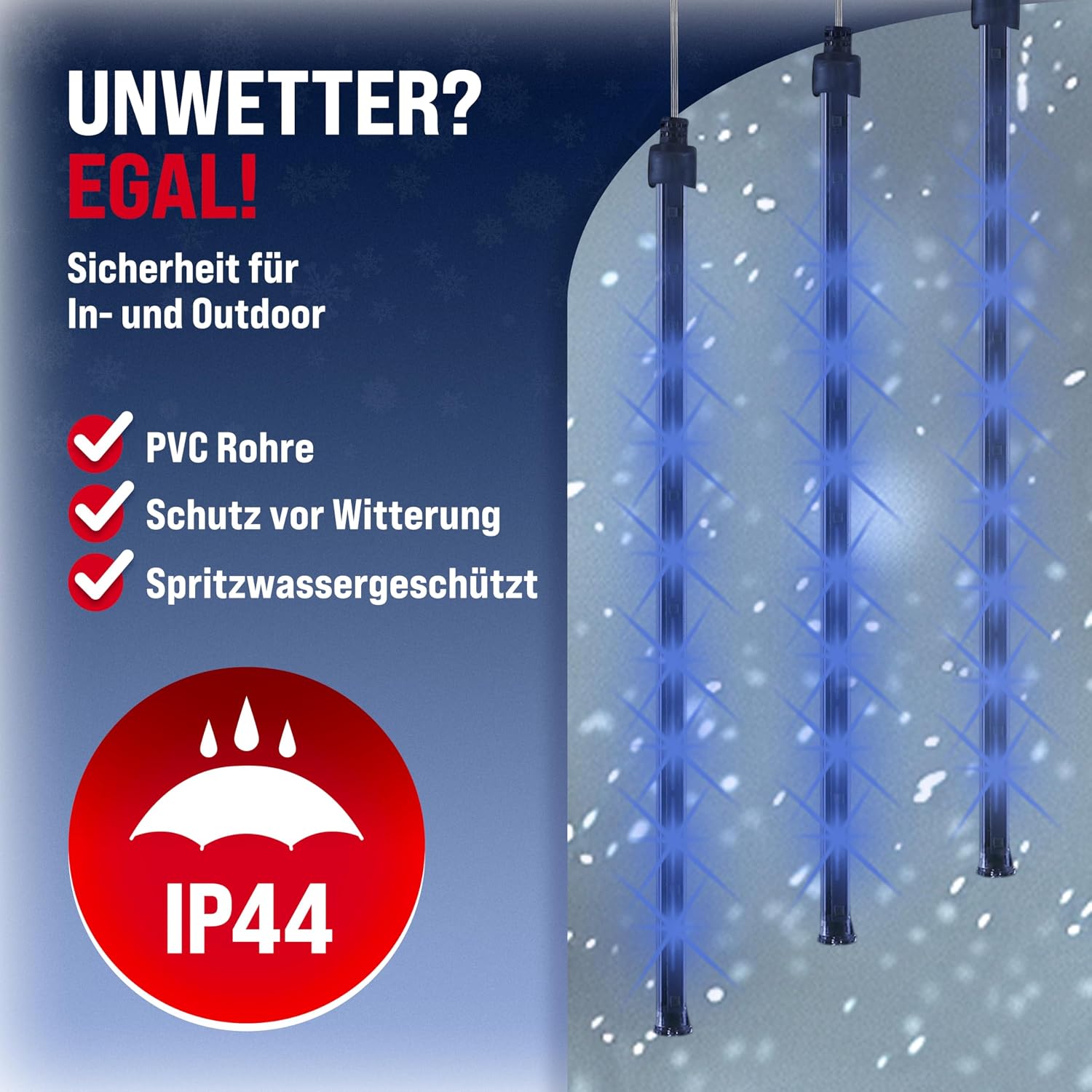 Monzana® Lichterkette Meteorschauer 480 LED Außen Wasserdicht 10 Röhre je 50 cm Innen Weihnachten Eisregen Regenlichterkette Weihnachtsbeleuchtung Blau — Ansicht 4