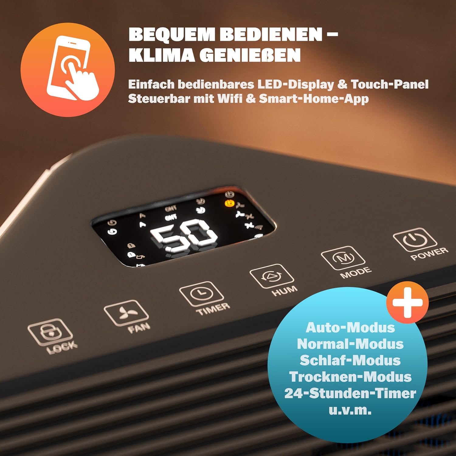 MONZANA® Luftentfeuchter elektrisch 20-30m2 20L/Tag LED-Display 24-Std-Timer Raumentfeuchter Bad Wohnung Wifi Smart Home App Luftreiniger Allergiker — Ansicht 3