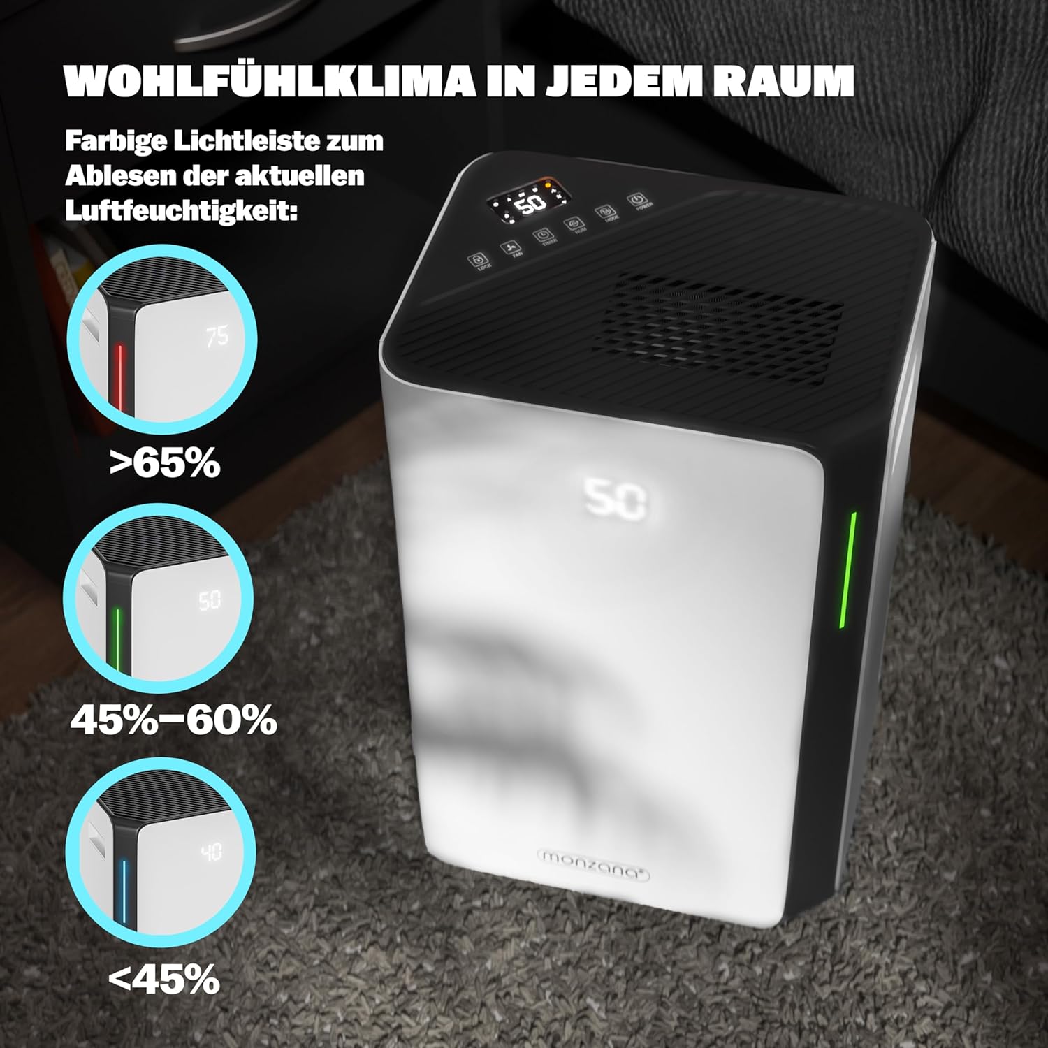 MONZANA® Luftentfeuchter elektrisch 20-30m2 20L/Tag LED-Display 24-Std-Timer Raumentfeuchter Bad Wohnung Wifi Smart Home App Luftreiniger Allergiker — Ansicht 4