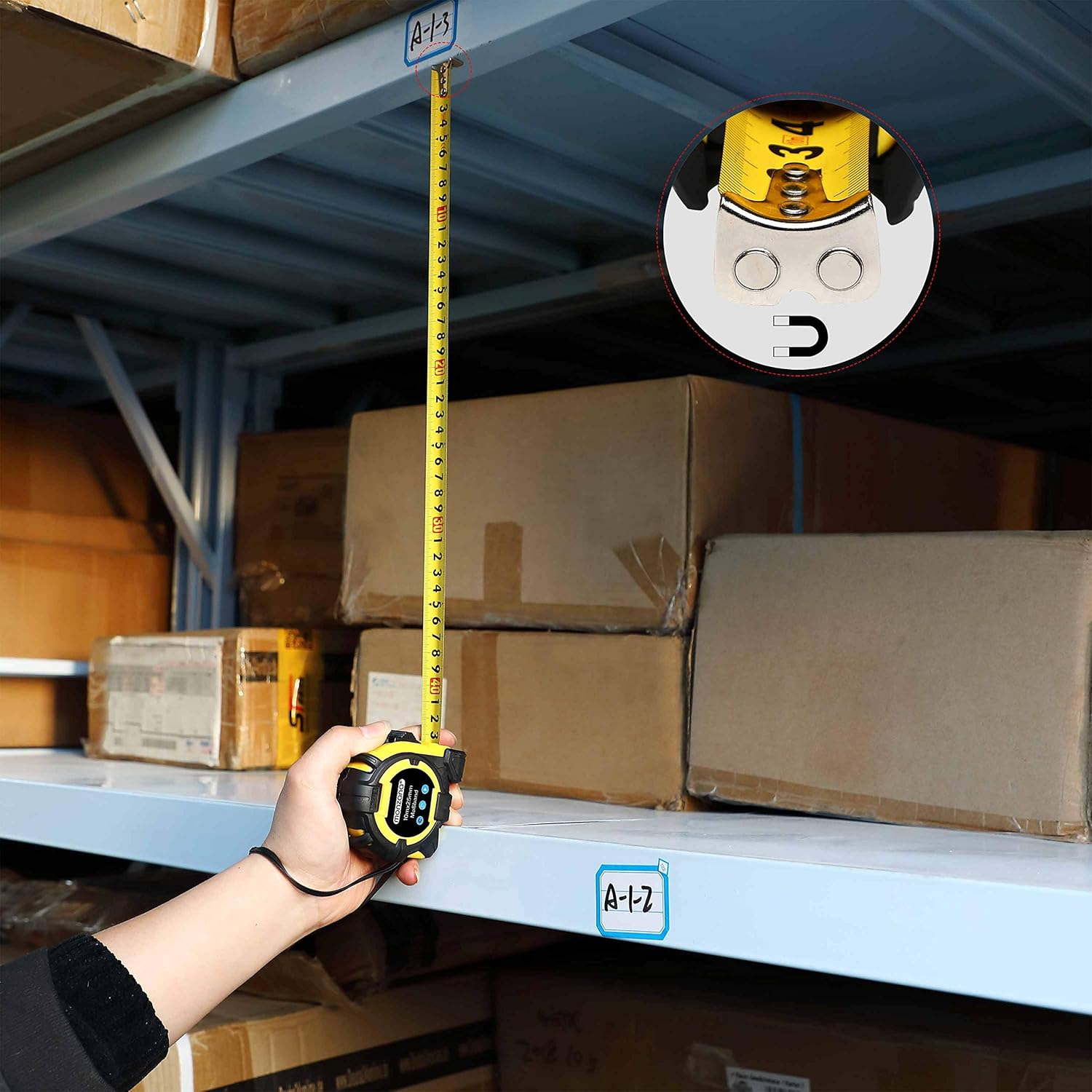 MONZANA® Maßband 10m Rollmeter magnetisch verschiebbarer Endhaken Bandmaß Autorollsystem mit Feststeller & Gürtelklemme — Ansicht 5