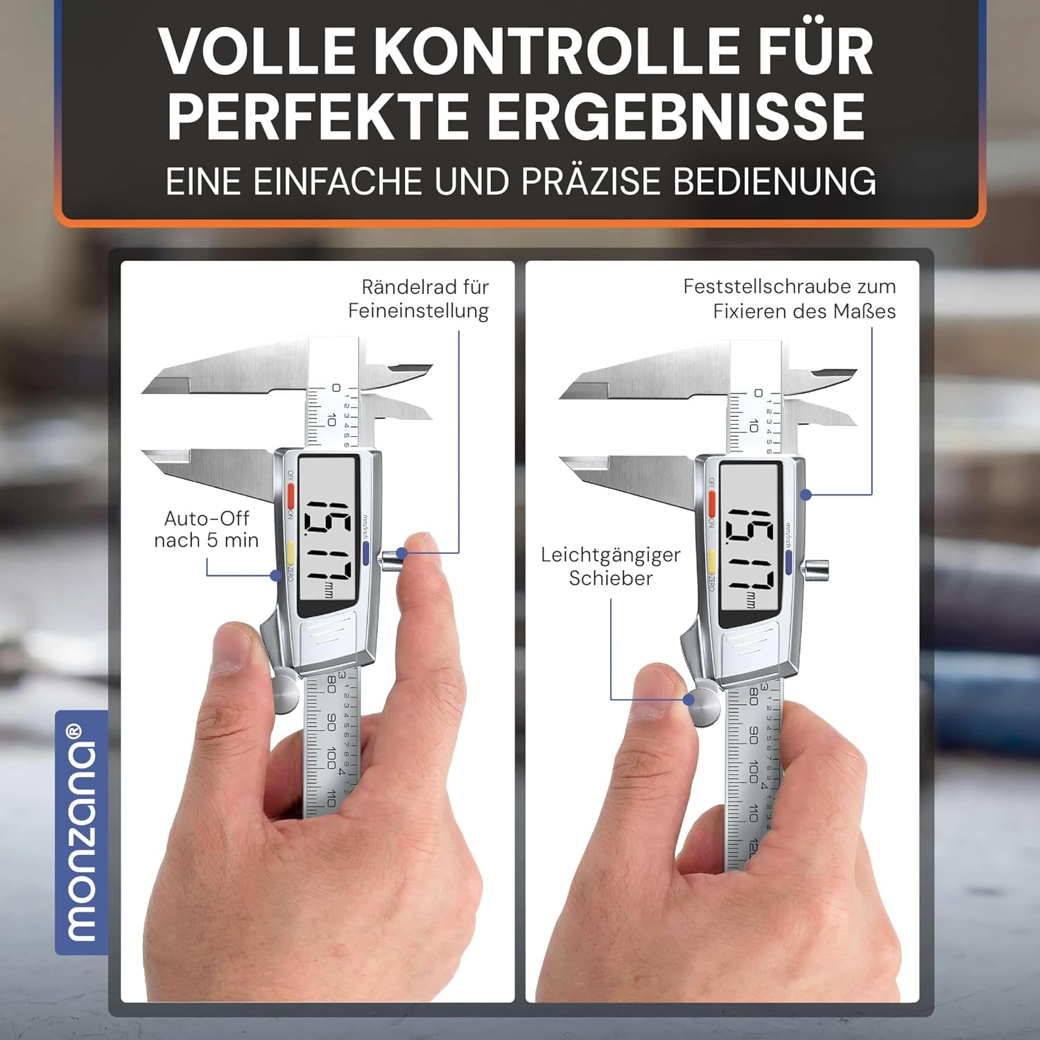 MONZANA® Messschieber Digital Edelstahl 150mm LCD Display Aufbewahrungsbox Ersatzbatterie Schieblehre Messlehre — Ansicht 5