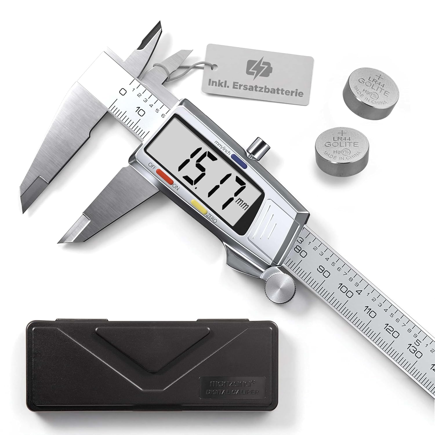 MONZANA® Messschieber Digital Edelstahl 150mm LCD Display Aufbewahrungsbox Ersatzbatterie Schieblehre Messlehre