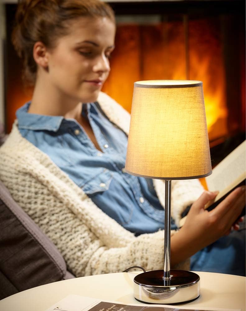 MONZANA® Nachttischlampe 2er Set 32cm Stoff Grau Taupe Anthrazit Weiß Wohnzimmer Schlafzimmer Lampe Leuchte Tischlampe Nachttischleuchte Tischleuchte — Ansicht 3
