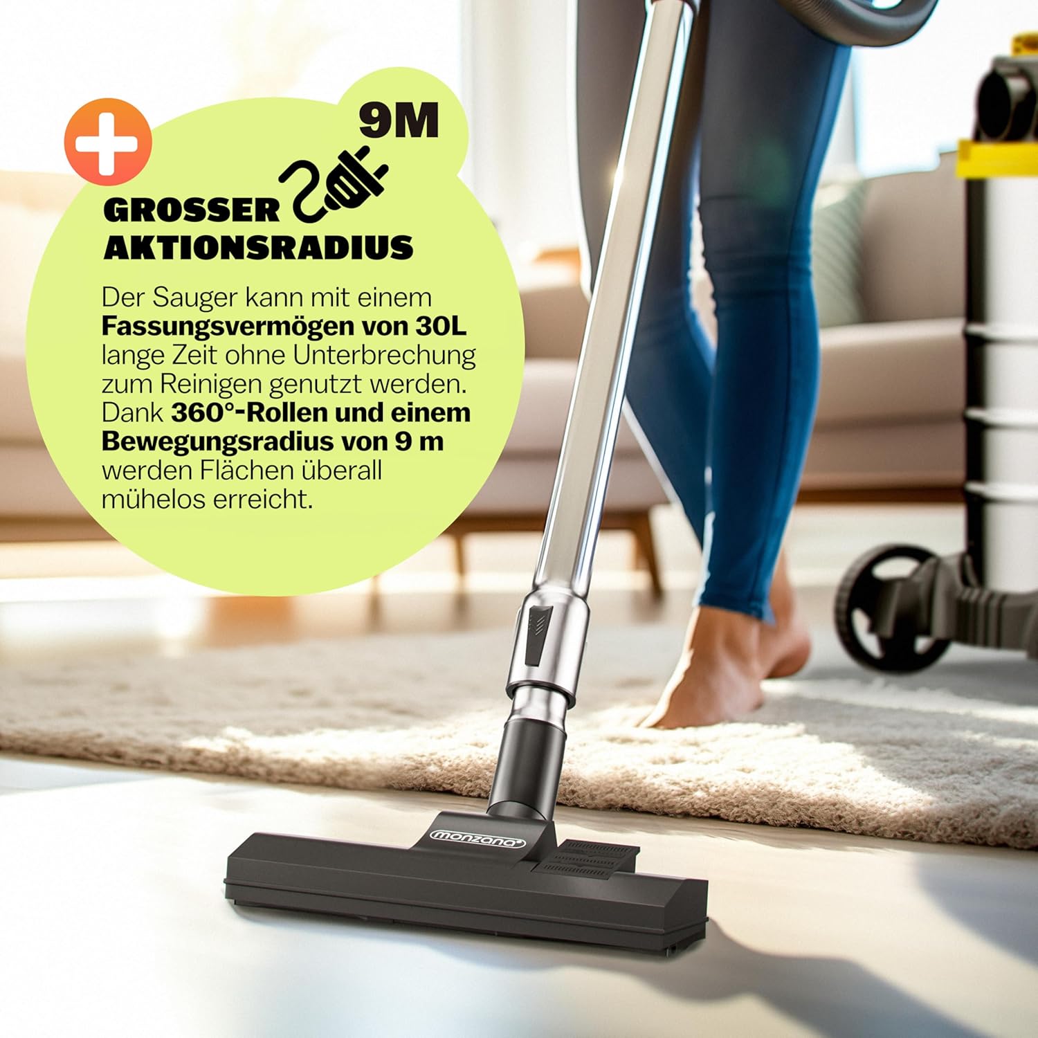 Monzana® Nass Trockensauger 30L 1200W + 1000W Steckdose GS-Zertifiziert 9m Bewegungsradius Blasfunktion Staubsauger Industrie Edelstahl Waschsauger Nasssauger — Ansicht 6