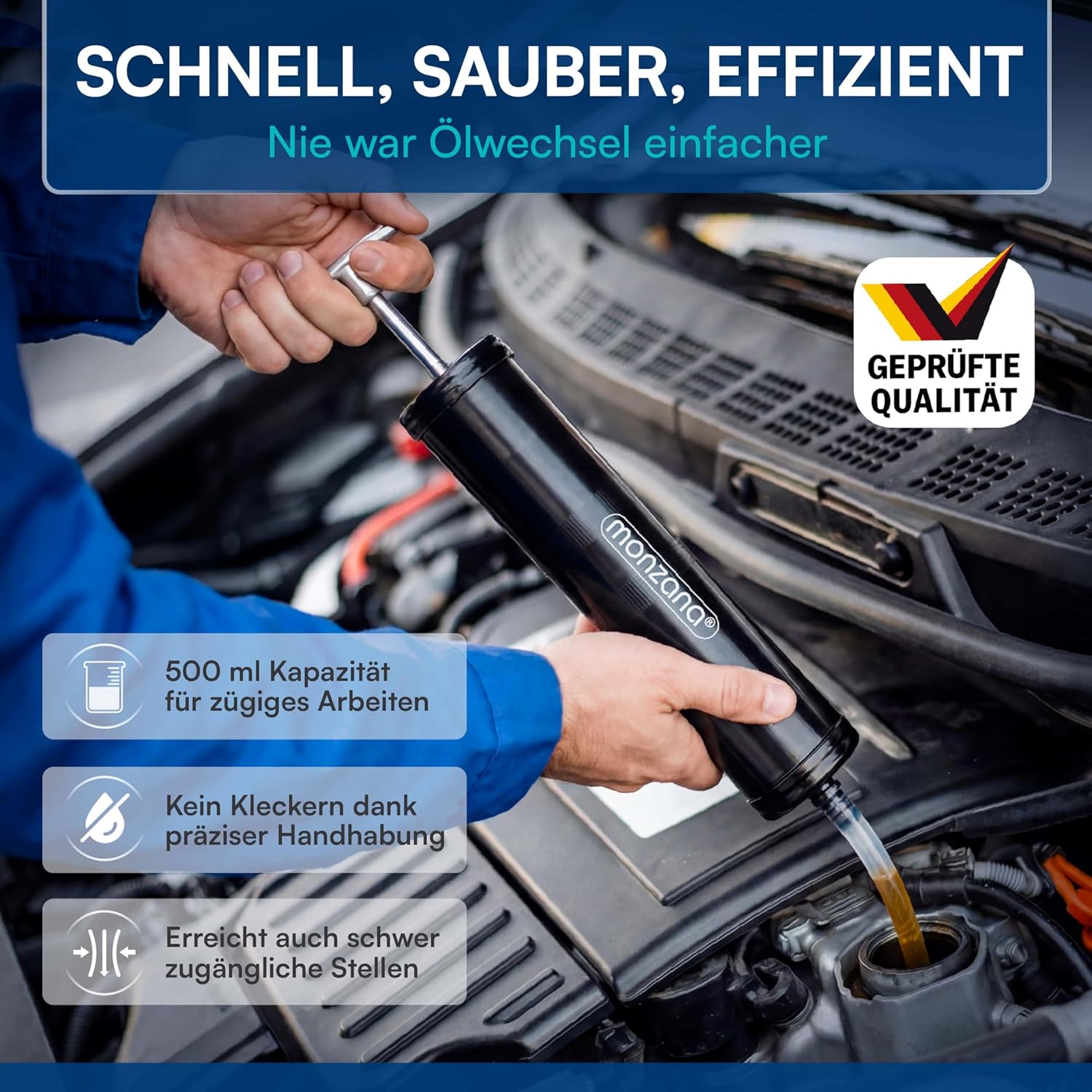 MONZANA® Ölabsaugpumpe 500 ml Metall Handpumpe T-Griff Ölpumpe für Ölwechsel Absaugpumpe von Motoröl und Getriebeöl Sauberes Öl Spritze mit Schlauch — Ansicht 2