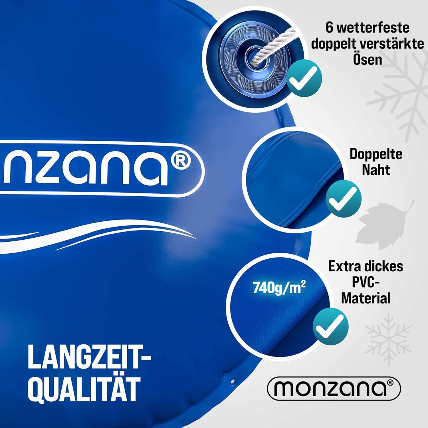 Monzana® Poolkissen 3m Winter Rund Chlorbeständig 2X Seil PVC Verstärktes Material bis -20° Doppelnaht Sicherheitsventil 6 Ösen Luftkissen Pool Abdeckung — Ansicht 4