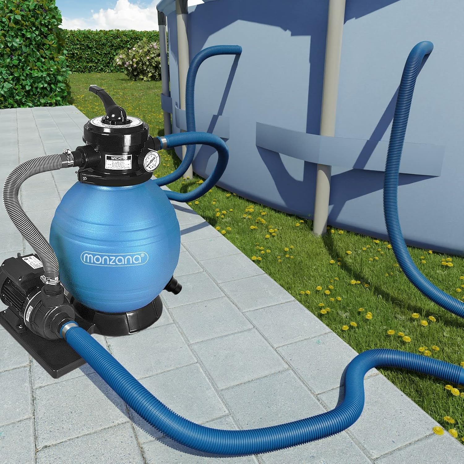 Monzana® Poolschlauch 14m Ø 38mm flexibel mit Muffen 5X Schlauchschellen UV Chlor resistent Schwimmbadschlauch Pumpenschlauch Wasserschlauch Blau — Ansicht 2