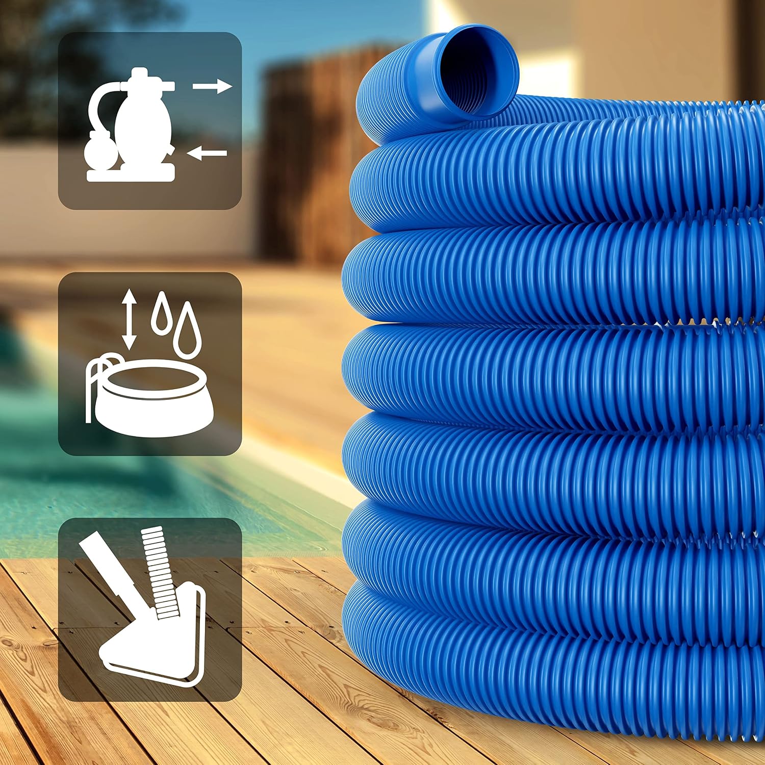 Monzana® Poolschlauch 14m Ø 38mm flexibel mit Muffen 5X Schlauchschellen UV Chlor resistent Schwimmbadschlauch Pumpenschlauch Wasserschlauch Blau — Ansicht 5