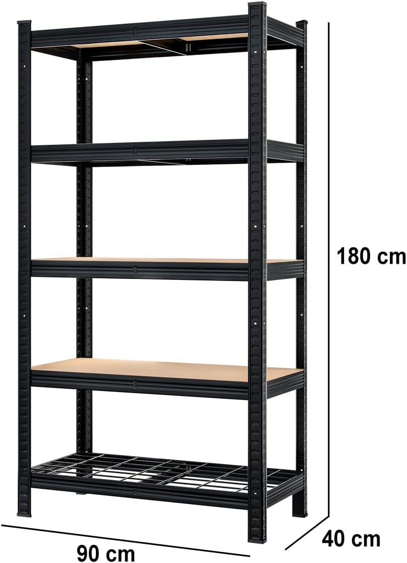 Monzana® Premium Schwerlastregal 180x90x40cm 5 Böden 4 x MDF + 1 Gitter Kellerregal Lagerregal Steckregal Metallregal Werkstattregal schwarz — Ansicht 3