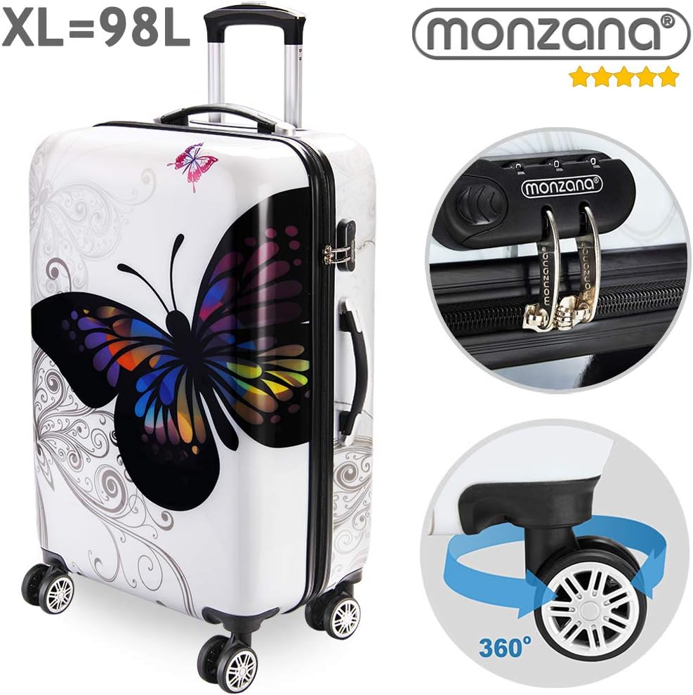 monzana Reisekoffer Hartschalenkoffer Butterfly Hartschale Trolley Koffer | ABS-Kunststoff | PC beschichtet | Alu Teleskopgriff | gummierte Zwillingsrollen | Größe XL — Ansicht 2
