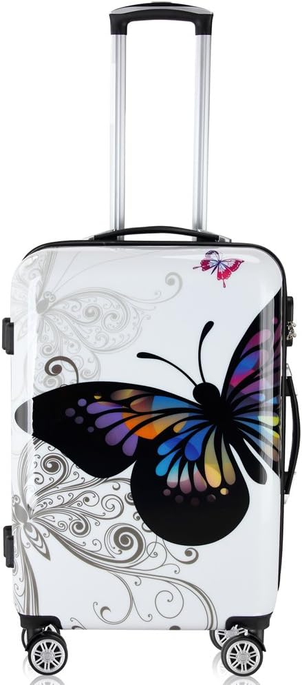 monzana Reisekofferset 4tlg Butterfly Hartschalenkofferset mit Schloss & Beautycase 360° Rollen Schutzfolie Netzfach 2 Wege Reißverschluss Koffer — Ansicht 3