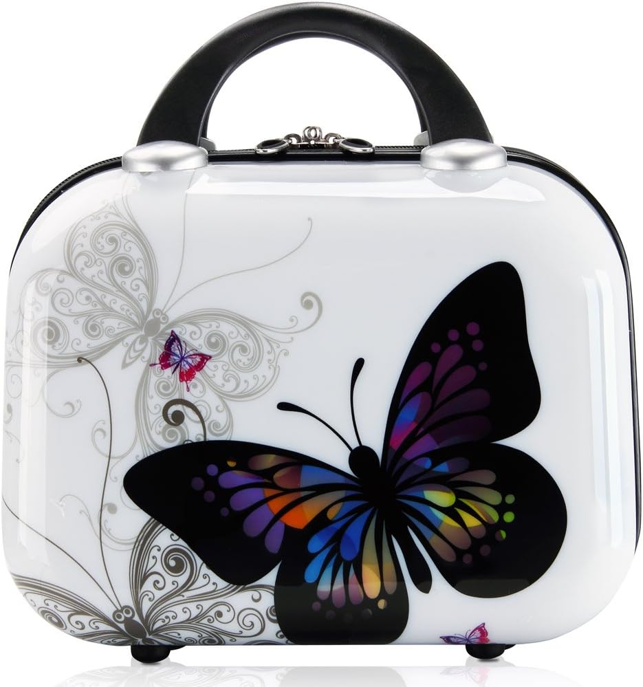 monzana Reisekofferset 4tlg Butterfly Hartschalenkofferset mit Schloss & Beautycase 360° Rollen Schutzfolie Netzfach 2 Wege Reißverschluss Koffer — Ansicht 4