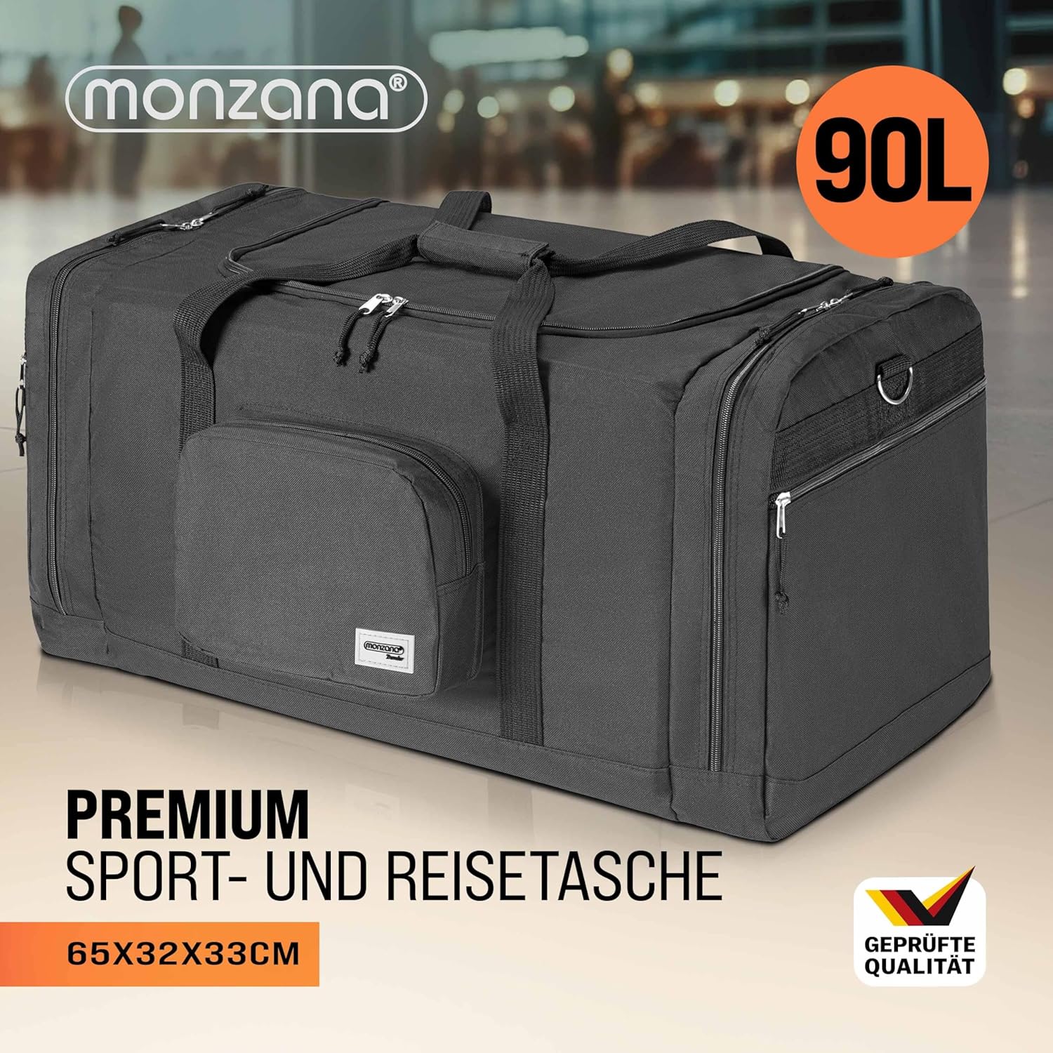 MONZANA® Reisetasche 90L 70x35x35cm Schultergurt Pad Abnehmbar Verstellbar Front & Seitenfächer Standfüße Weekender Duffelbag Sporttasche — Ansicht 2