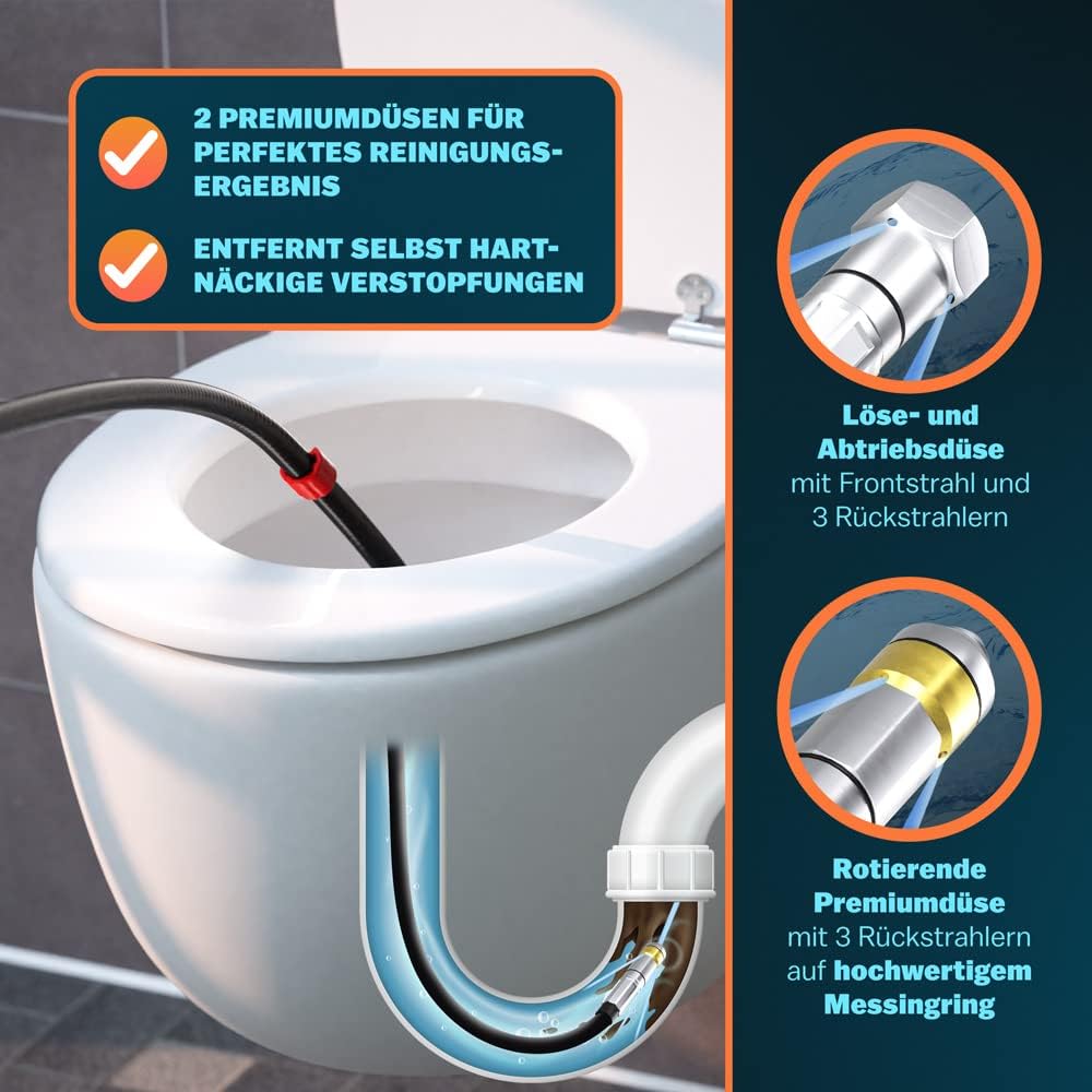 MONZANA® Rohrreinigungsschlauch Premium Set 15m 200bar inkl. 3 Adapter 2 Düsen Kärcher K2 K3 K4 K5 K6 K7 Hochdruckreiniger Universal Rohrreinigungsset — Ansicht 4