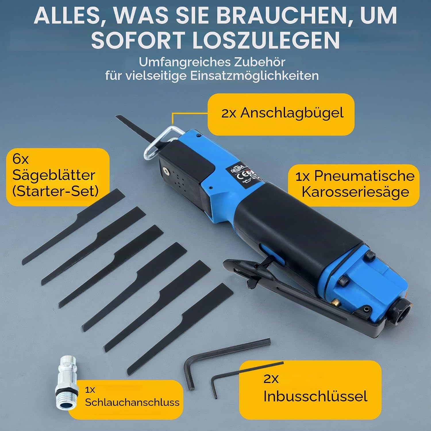MONZANA® Säbelsäge Druckluft-Karosseriesäge Blechsäge 6 Sägeblätter Gummigriff — Ansicht 6
