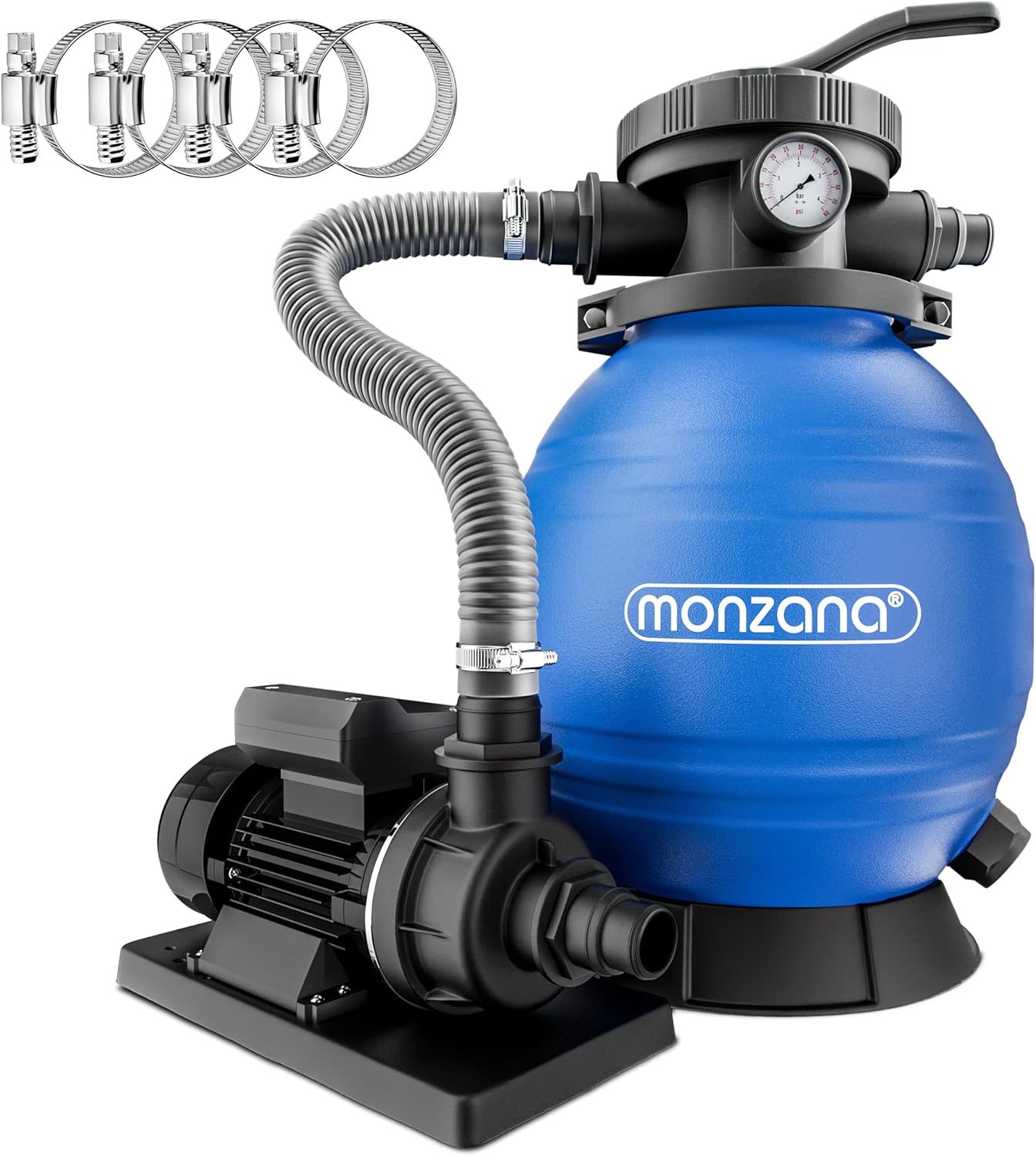 MONZANA® Sandfilteranlage SF12K 10.200L/h bis 35.000L Pool Selbstansaugend 400 Watt 2in1 Adapter Ø32-38mm 7Wege Ventil Sandfilterpumpe Poolfilter
