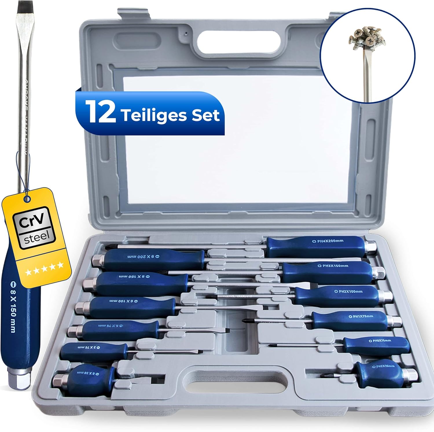 MONZANA® Schraubendreher Set 12 tlg. inkl. Koffer Chrom-Vanadium-Stahl Werkzeugset Schraubenzieher Satz Schlitz Kreuz — Ansicht 2