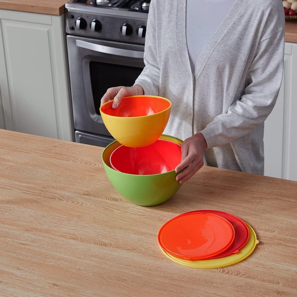 Monzana® Schüssel mit Deckel 4er Set - Kunststoff BPA-frei, 900ml-4000ml, stapelbar, luftdicht, spülmaschinenfest, Rühr-, Aufbewahrung- & Backschüssel — Ansicht 3