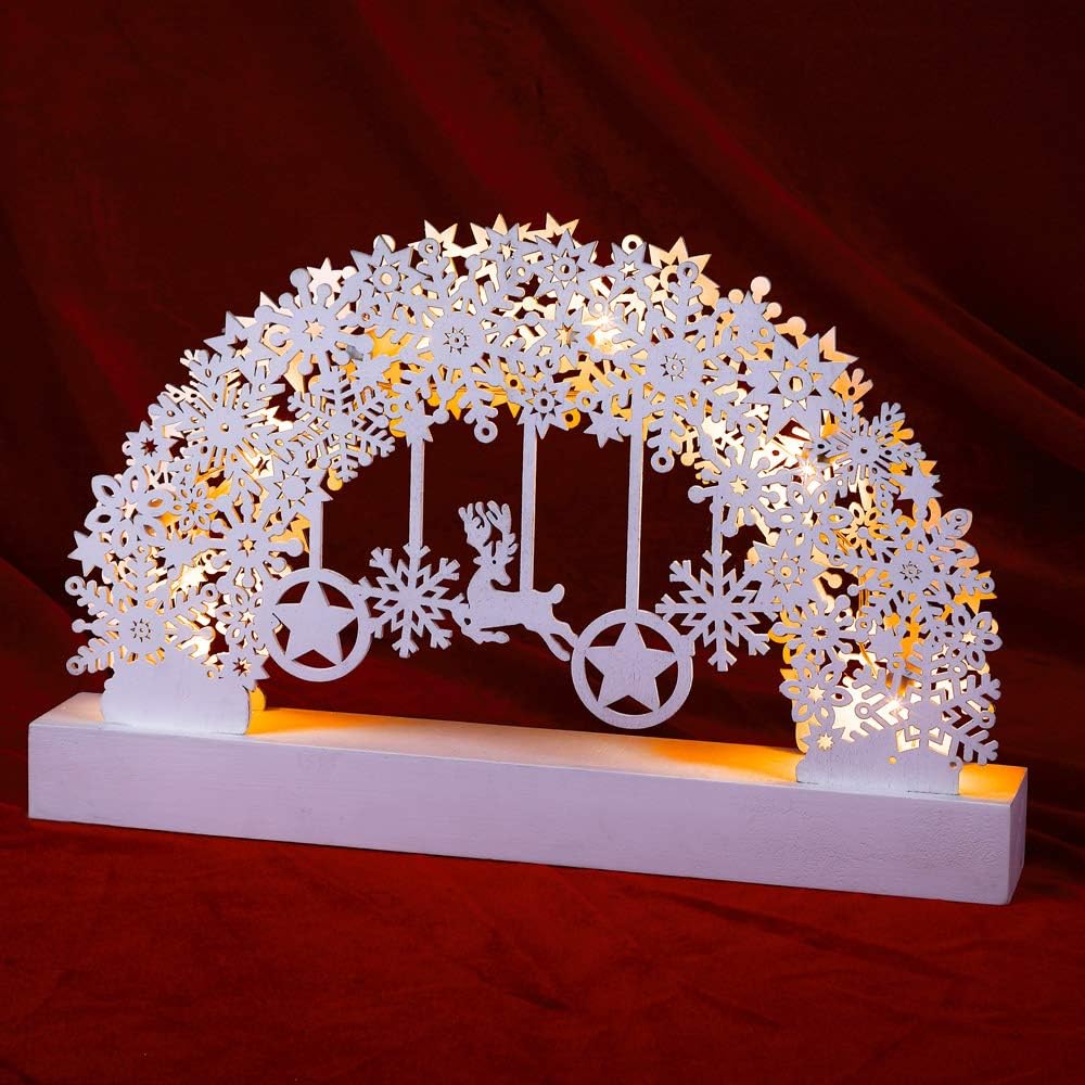 Monzana® Schwibbogen Weihnachten Batteriebetrieben Timer Kabellos Holz LED Beleuchtung Deko Lichterbogen Weihnachtsdeko Schwippbogen Lichterkranz Weiß — Ansicht 2