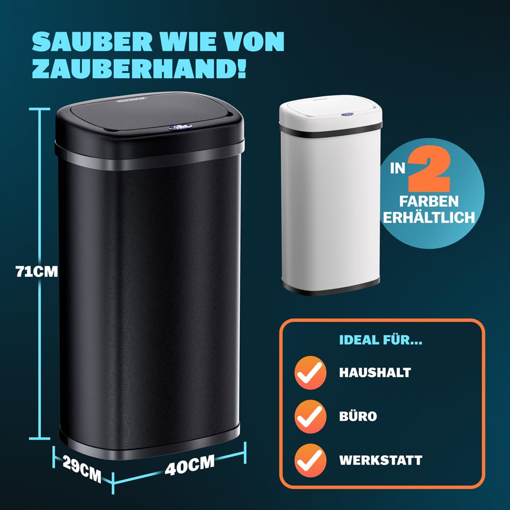 Monzana® Sensor Mülleimer Küche 58 L Automatik mit Bewegungssensor Soft-Close-Deckel Wasserdicht USB-Kabel Smarter Abfalleimer Müllbehälter Schwarz — Ansicht 4