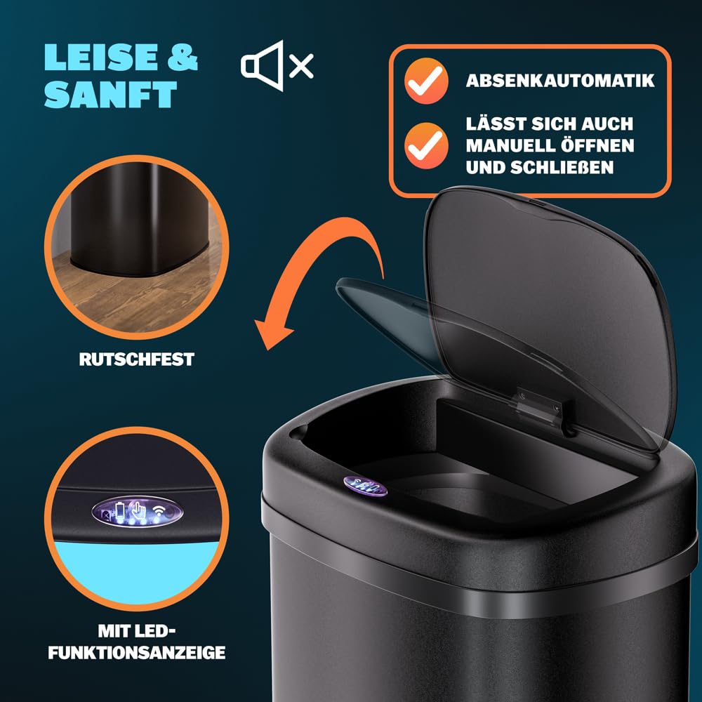 Monzana® Sensor Mülleimer Küche 58 L Automatik mit Bewegungssensor Soft-Close-Deckel Wasserdicht USB-Kabel Smarter Abfalleimer Müllbehälter Schwarz — Ansicht 5
