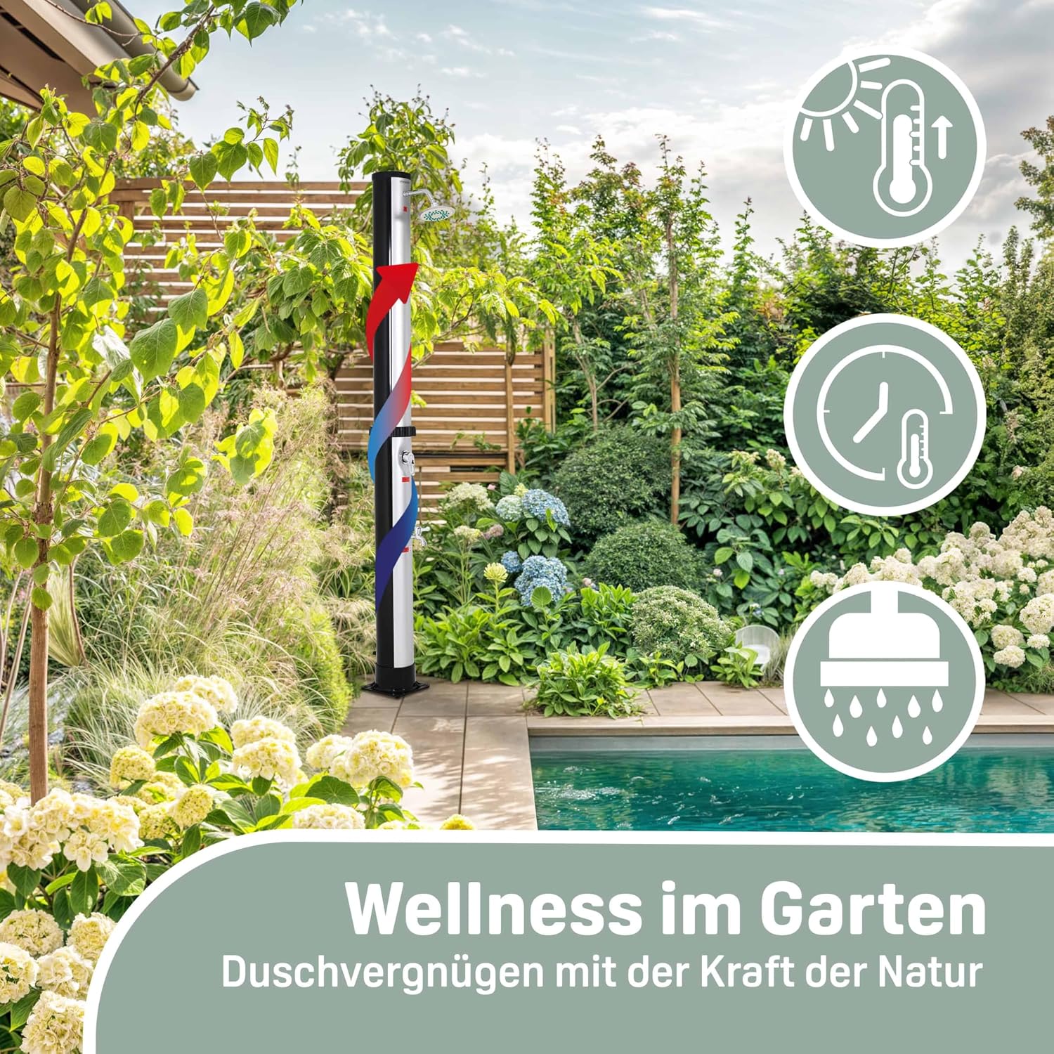 Monzana® Solardusche 35 Liter Gartendusche Campingdusche Pooldusche Außendusche UV-beständig PVC Regenduschkopf — Ansicht 2