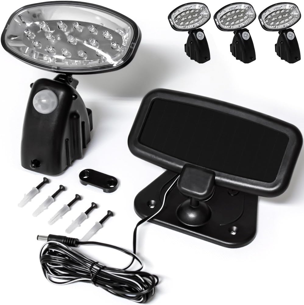 Monzana® Solarlampe für Außen mit Bewegungsmelder 3er Set LED Wetterfest Solar Panel 5m Kabel Wand Leuchte Lampe Strahler