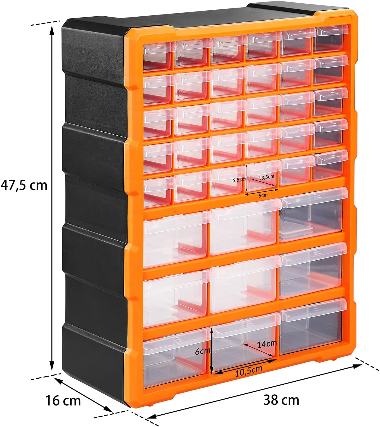 MONZANA® Sortimentskasten MW1502 39 Schubladen 47,5x38x16cm Trennwände bis 72 Fächer Werkstatt Sortierbox Sortierkasten — Ansicht 3