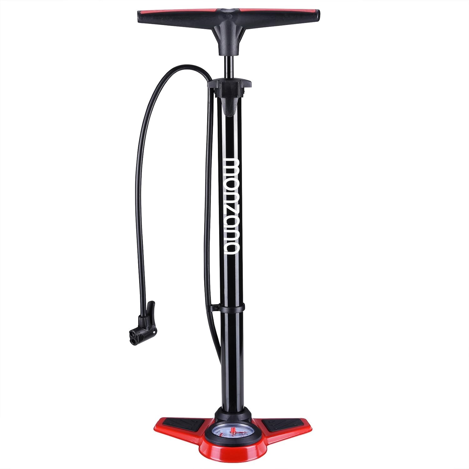 Monzana Standluftpumpe inkl 3 Zusatzadapter 100 cm Schlauch Luftpumpe bis 7 bar für Fahrrad Auto Luftmatratze Motorrad