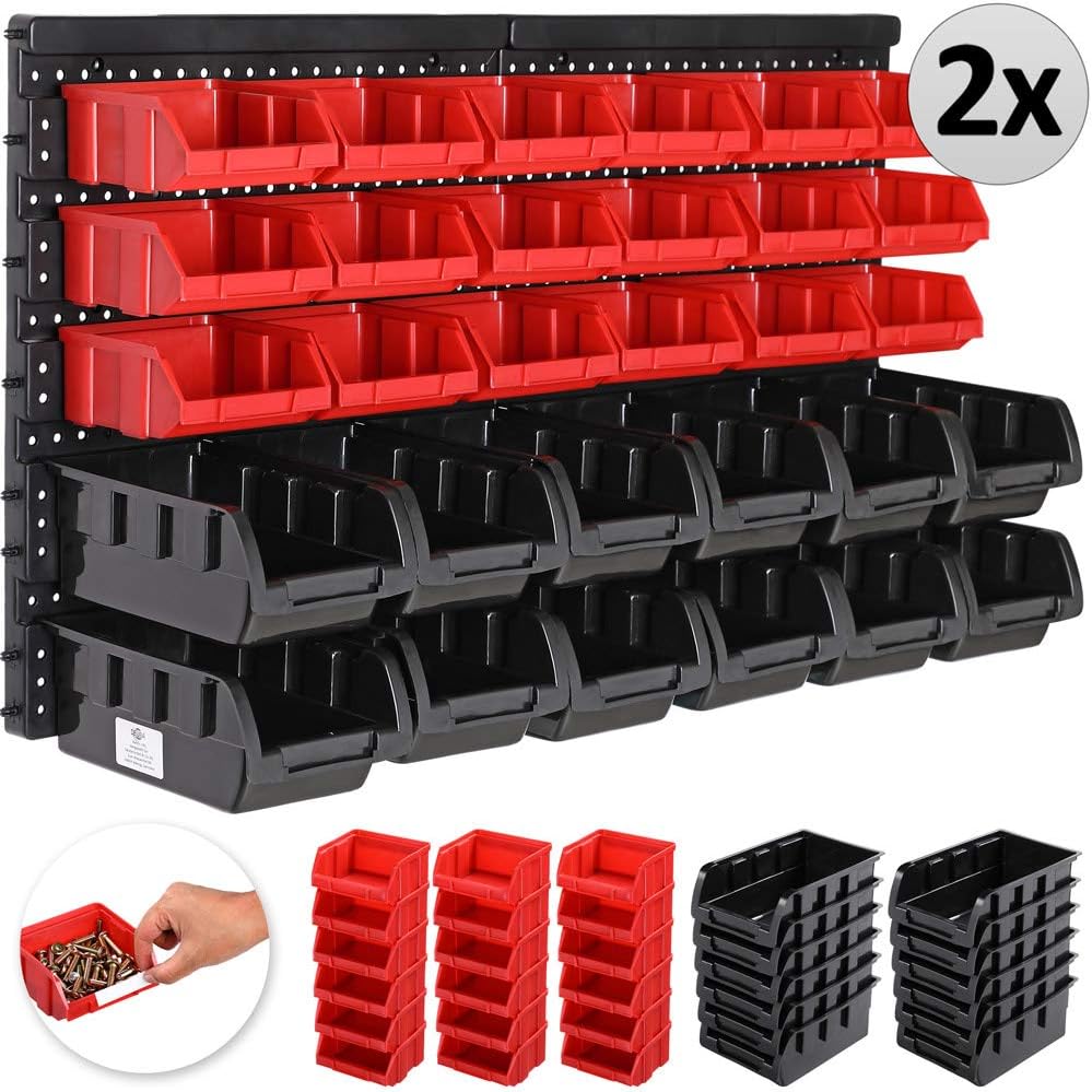 MONZANA® Stapelboxen 64 tlg. Erweiterbar Etikettenfach Stabil Stoßfest Starke Wandplatten Wandregal Werkstattregal Werkzeuglochwand Kleinteilemagazin — Ansicht 4