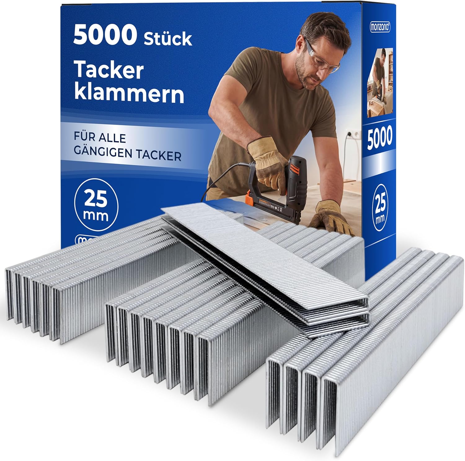 MONZANA® Tackerklammern 25 mm Verzinkt Passgenau für Druckluft Elektro Akku Tacker 5000 Stück 5,8 mm Für Montage Innenausbau Möbel