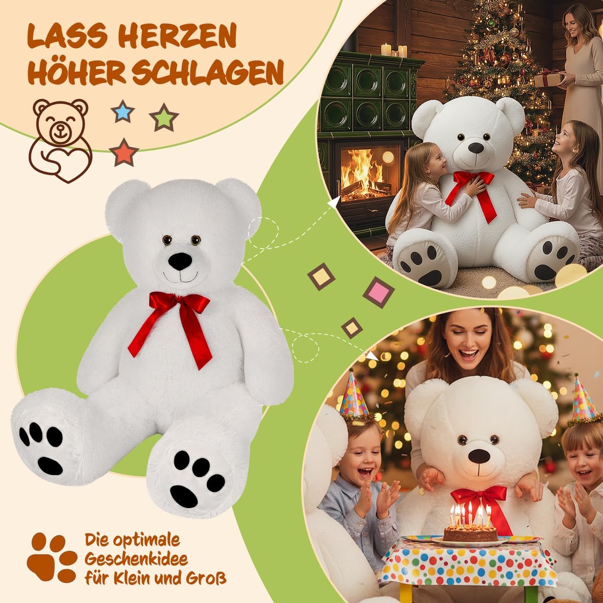 monzana® Teddybär L - XXXL 50-175cm Weiches Fell Schleife Tatzendruck Geschenk Plüschtier Kuscheltier Stofftier Riesen Teddy Bär — Ansicht 4