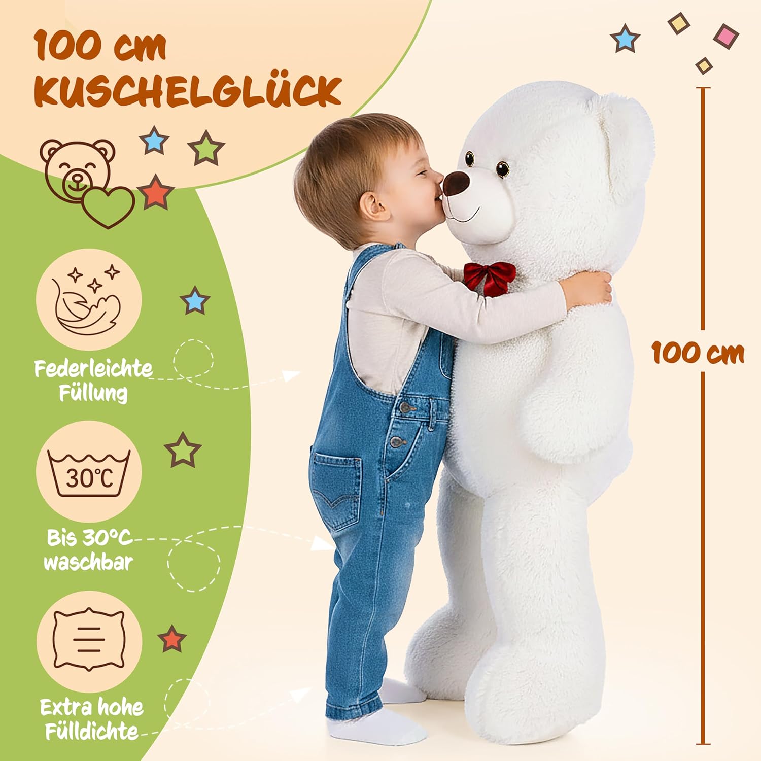 monzana® Teddybär L - XXXL 50-175cm Weiches Fell Schleife Tatzendruck Geschenk Plüschtier Kuscheltier Stofftier Riesen Teddy Bär — Ansicht 5