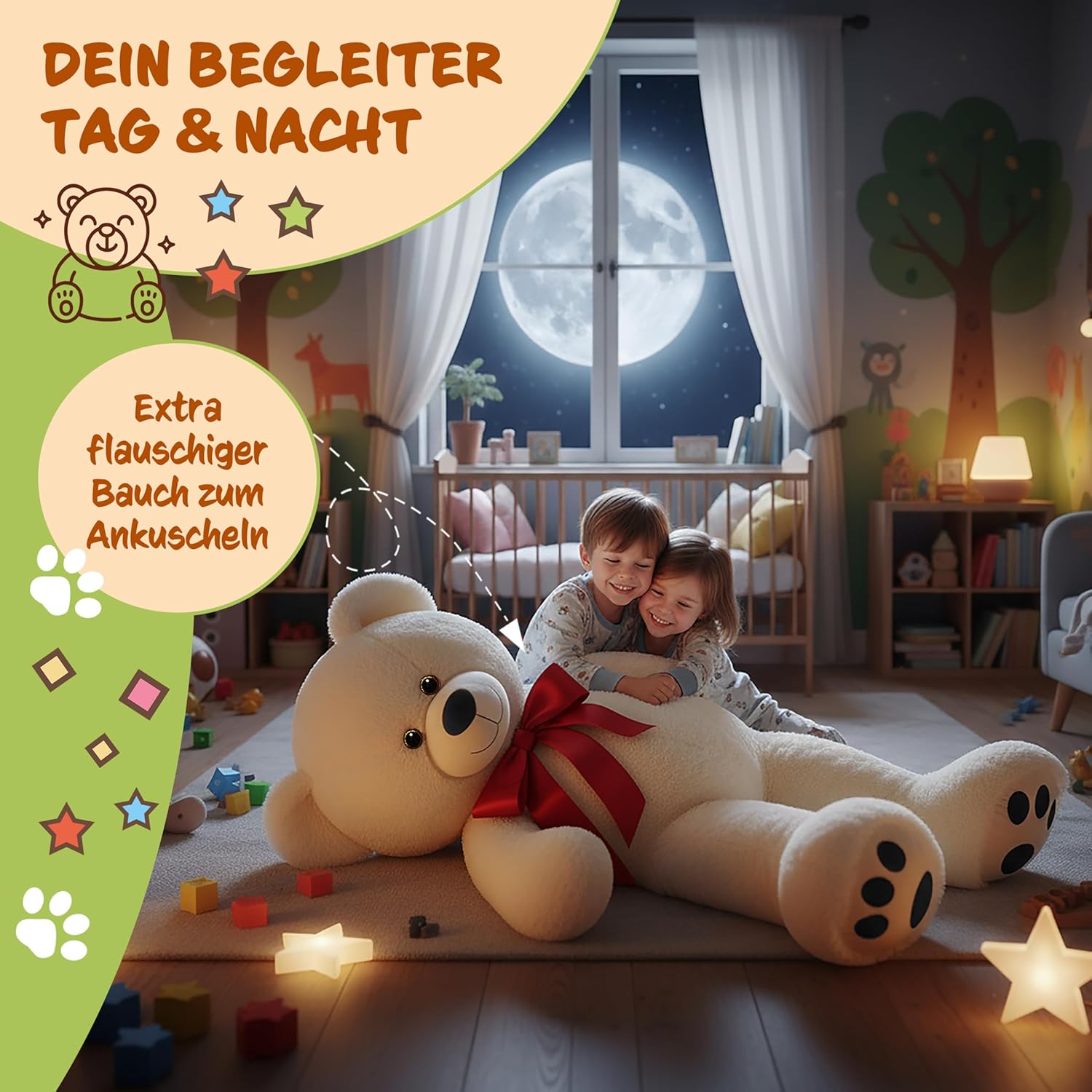 monzana® Teddybär L - XXXL 50-175cm Weiches Fell Schleife Tatzendruck Geschenk Plüschtier Kuscheltier Stofftier Riesen Teddy Bär — Ansicht 6