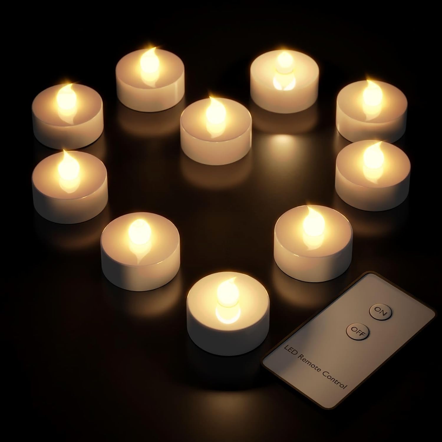 Monzana® Teelichter LED +300H elektrisch flackernd mit Fernbedienung mit Batterien flammenlose realistische Kerzen hell warm weiß 10er Set je 3,7cm — Ansicht 4