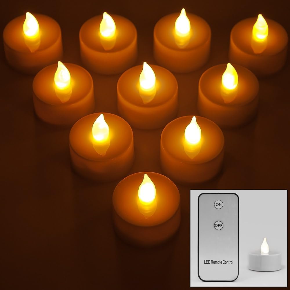 Monzana® Teelichter LED +300H elektrisch flackernd mit Fernbedienung mit Batterien flammenlose realistische Kerzen hell warm weiß 10er Set je 3,7cm — Ansicht 6