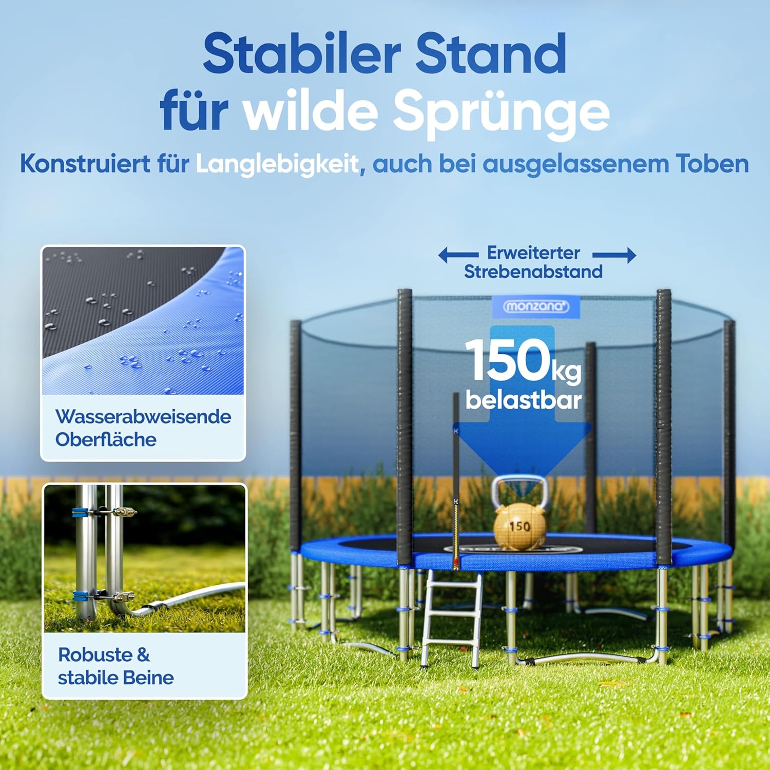 Monzana® Trampolin Ø 183/244/305/366/427 cm TÜV SÜD GS Zertifiziert Komplettset inkl. Sicherheitsnetz Leiter Randabdeckung Kindertrampolin Gartentrampolin — Ansicht 5
