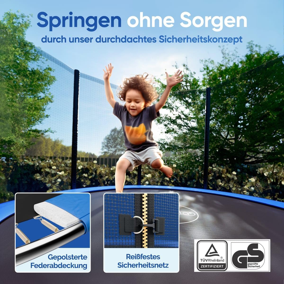 Monzana® Trampolin Ø 305 cm TÜV Rheinland GS Zertifiziert Komplettset inkl. Sicherheitsnetz Innen Randabdeckung Kindertrampolin Gartentrampolin — Ansicht 3