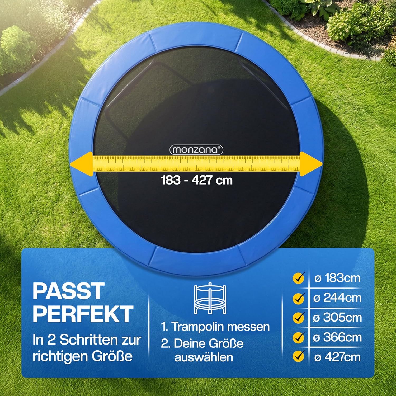 Monzana® Trampolin Randabdeckung Ø 183 244 305 366 427cm 30cm breit 100% UV-beständig reißfest wetterbeständig universell Federabdeckung Randschutz — Ansicht 3