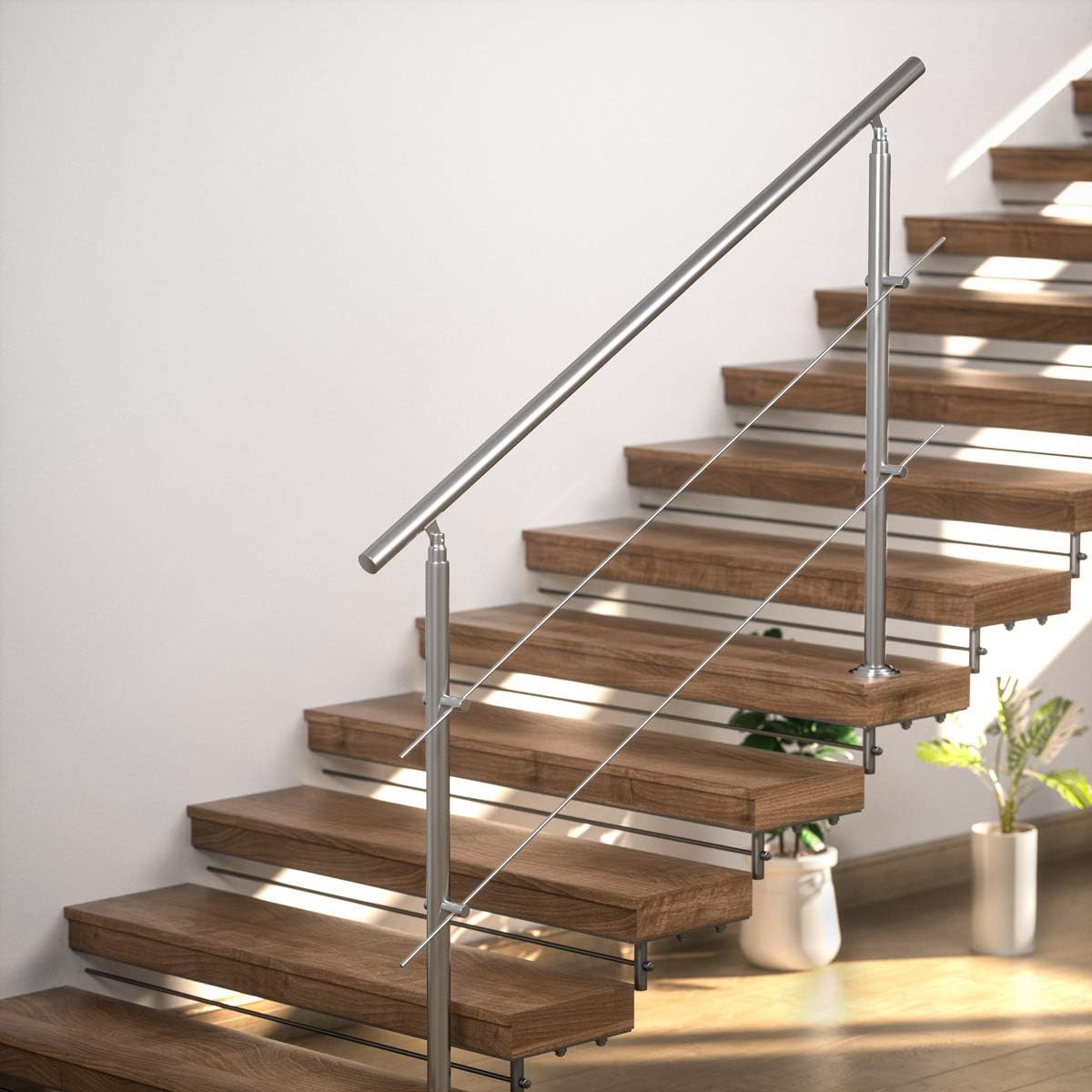 MONZANA® Treppengeländer Edelstahl Pflegeleicht 100cm mit 2 Querstreben Innen und Außen Handlauf Geländer Brüstung Balkon — Ansicht 6