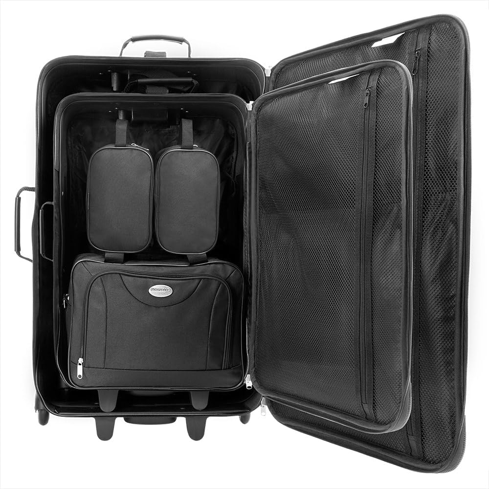 MONZANA® Trolley Kofferset Reisetaschen Set Kulturbeutel Netzfach Rollen Teleskopgriff Koffer Reisetasche mit Rollen schwarz — Ansicht 2