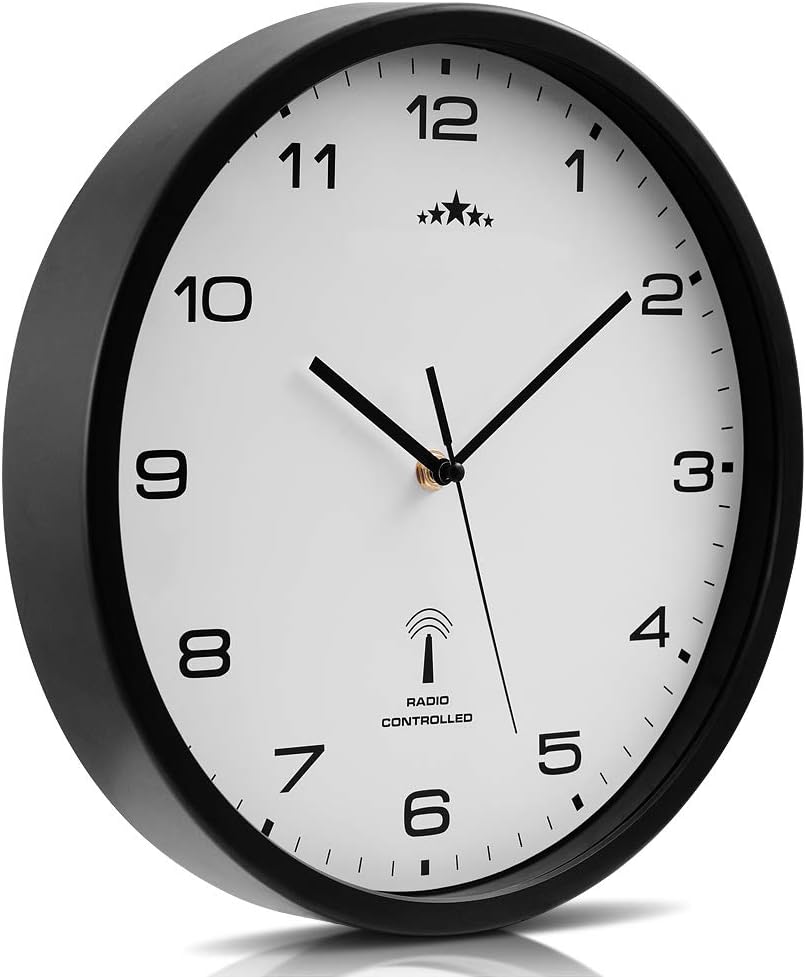 Monzana® Wanduhr Funk Automatische Zeitumstellung Geräuscharm Sekundenzeiger Quarzuhrwerk Analog 31 cm Hohe Genauigkeit Haushalt Funkuhr Uhr Schwarz Weiß — Ansicht 4