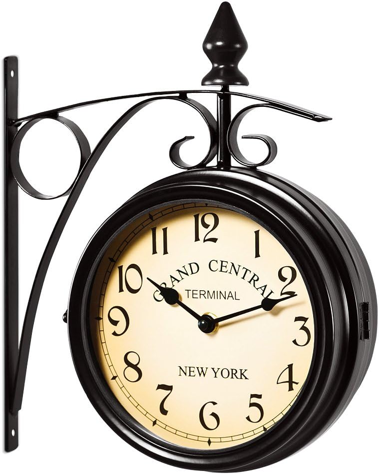 Monzana® Wanduhr Vintage Quarzuhrwerke Mit Beidseitigem Ziffernblatt Doppelseitige Bahnhofsuhr Schmiedeeisern Retro Schwarz
