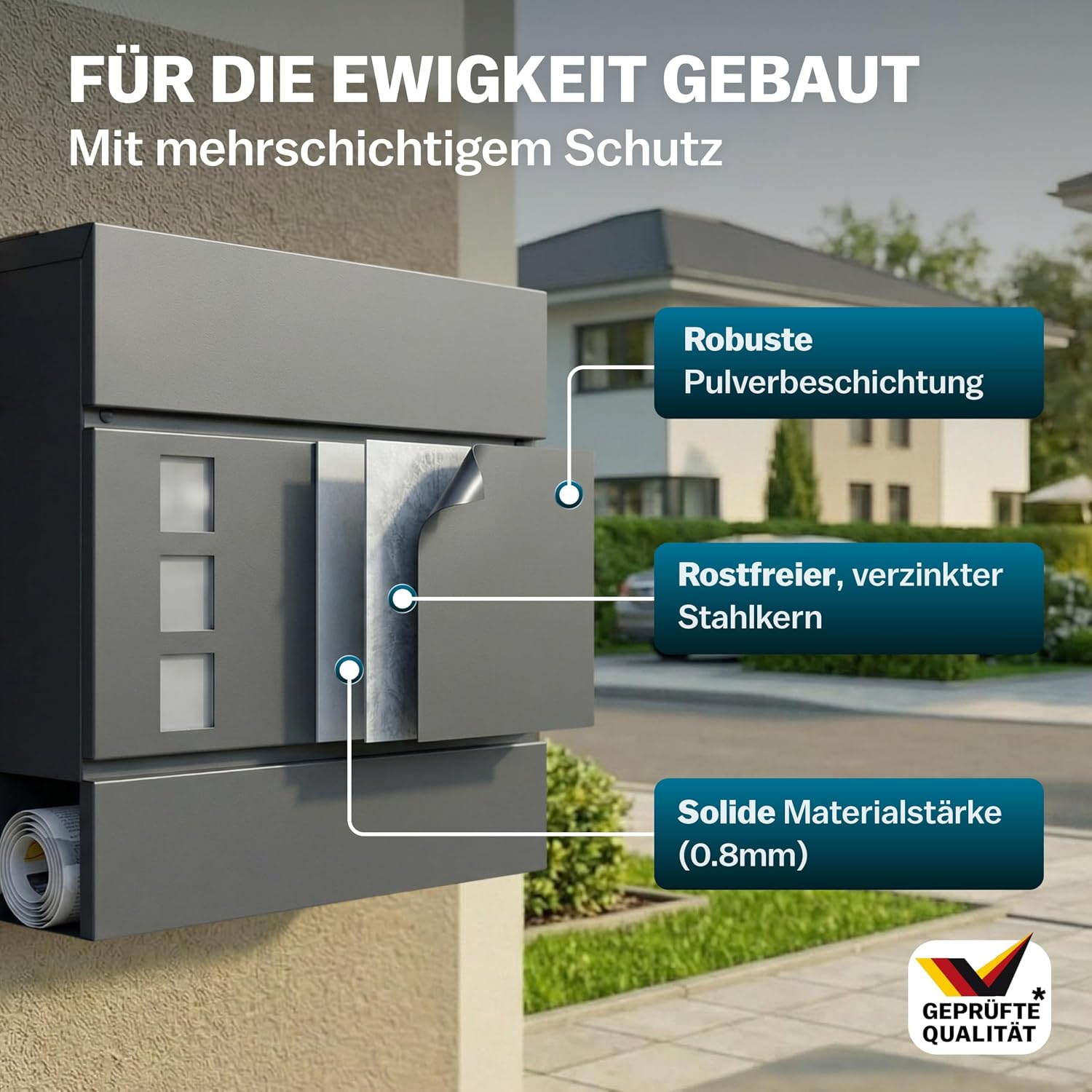 MONZANA® XXL Briefkasten Postkasten mit Zeitungsfach Sichtfenster abschließbar 2 Schlüssel Montagematerial Stahl modern einfache Montage Zeitungsrolle Wandbriefkasten Anthrazit — Ansicht 4
